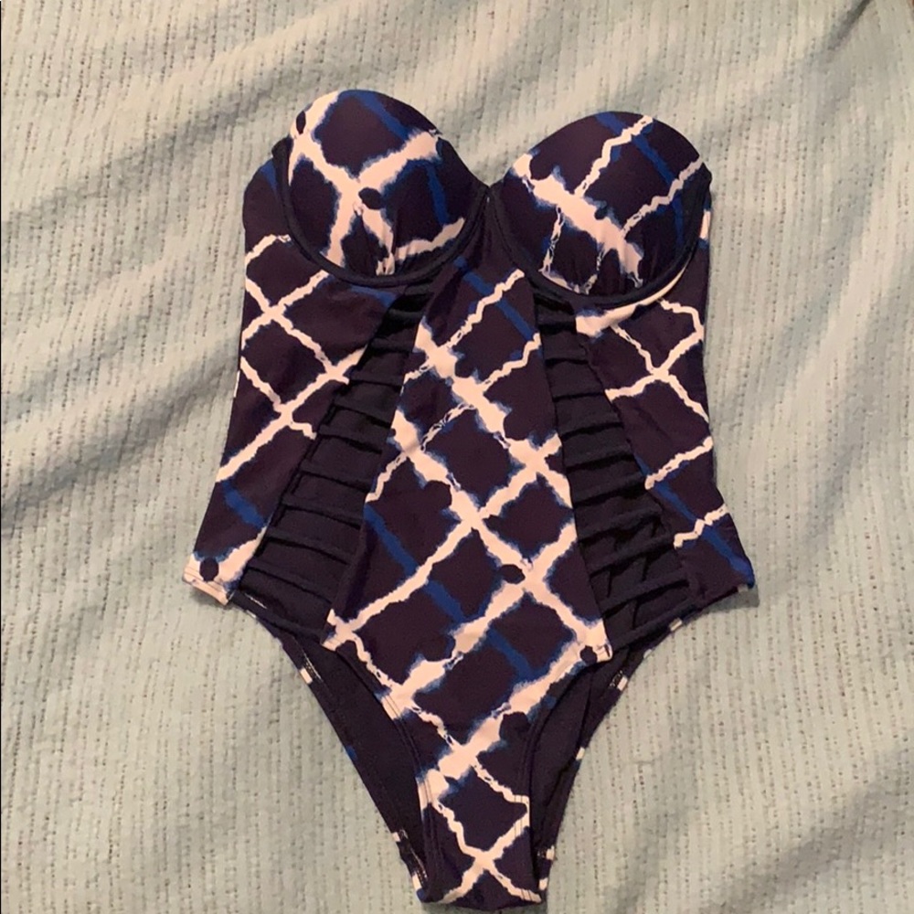 One piece blue bathing suit